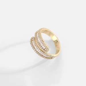18K gold plated brass wrap ring featuring multi-row pave micro-set sparkling zircon stones