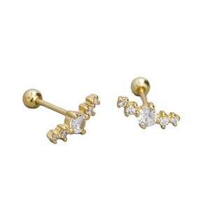 Elegant gold S925 silver stud earrings with sparkling cubic zirconia and screw-back