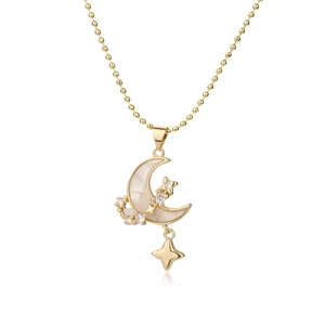 Collana placcata oro 18 carati con ciondolo luna in madreperla e stella in zircone