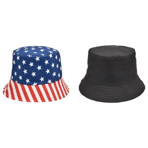 Detailansicht von Fischerhüten mit US-Flaggen-Design und Schwarz mit verstärkten Nähten