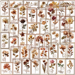 Autocollants Botaniques Vintage PET Imperméable Décalcomanies Décoratives Rétro Fleurs Plantes Pour Scrapbooking DIY Papeterie