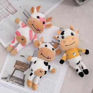 Simpatico Portachiavi In Peluche Di Mucca Morbido Animale Di Peluche Bambola Di Bestiame Maculato Ciondolo Per Borsa Per Decorazione Zaino Regalo