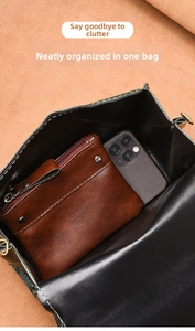 Detail view of the interior compartment storing a wallet and smartphone