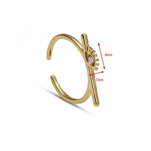Detailed size view of gold eye ring with zircons showing 8mm and 5mm dimensions