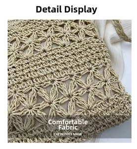 Detail of hand-woven hollow floral texture on beige crochet crossbody bag with soft lining