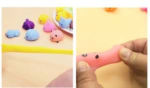 Close-up of soft TPR squishy animal toys demonstrating high elasticity and stretchability