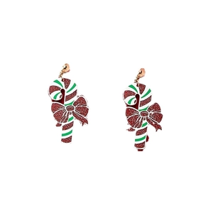 Boucles d'oreilles canne de Noël minimalistes en acrylique pailleté rouge et vert brillant