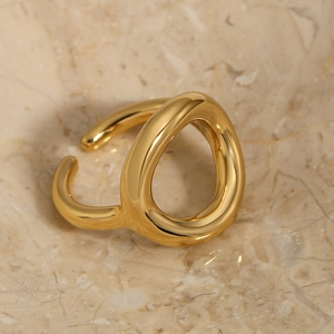 Minimalist gold geometric hollow open ring in a bold organic shape with a polished finish