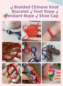 Detailed close-up of handmade Chinese knot pendants and braided colorful cord bracelets
