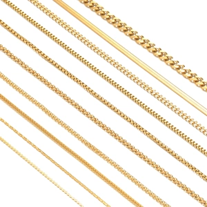Golden titanium steel jewelry set featuring Cuban, snake, and box chain necklaces