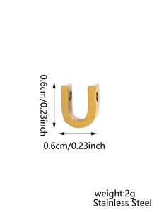 Detailed view of golden stainless steel U-shaped pendant with precise size and weight specs