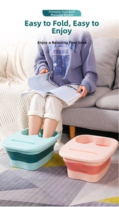 Collapsible foot bath tub in mint and pink featuring silicone folding and massage rollers