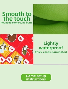 Detail of waterproof coated game cards and green textured material for kids board game