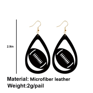 Microfiber leather football teardrop earrings measuring 2.9 inches with golden hooks