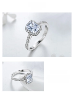 Detail showing radiant cut rectangular stone with pavé setting on s925 silver ring