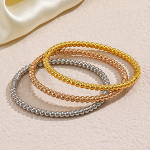 Simple Beaded Bangle Stainless Steel Round Ball Geometric Bracelet High Polish Minimalist Jewelry For Women