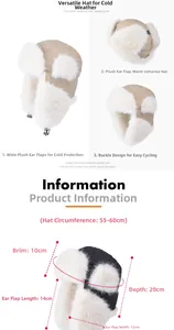 Guide des tailles pour bonnet aviateur pelucheux avec tour de tête 55-60cm et détails