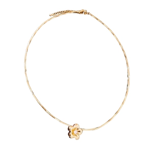 Gold-plated floral necklace with zircon pendant and adjustable chain on white background