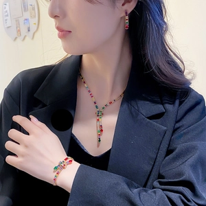 Luxury gold plated necklace set with colorful zircon stones in a snake style design