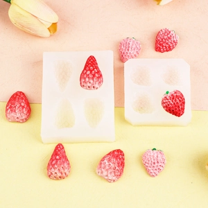 3D strawberry silicone molds for DIY clay and cake decorating with realistic finished crafts