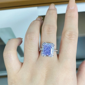 Elegant S925 silver ring featuring a radiant cut lavender zircon with a halo setting
