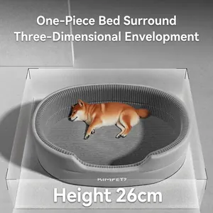 Washable 3D padded pet bed for cats and dogs, 26cm high light grey comfort cushion