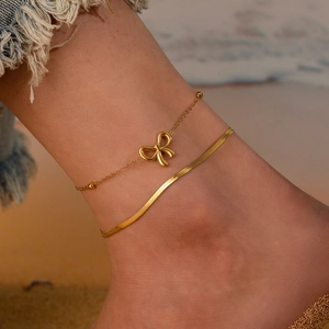 Chaîne De Cheville Collier Bracelet Acier Inoxydable Pendentif Noeud Chaîne Serpent Perles Bijoux Femmes