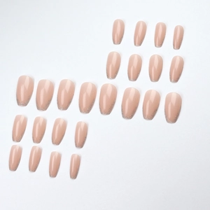 24 pieces of short ballerina press-on nails in nude pink with silver glitter ombre finish