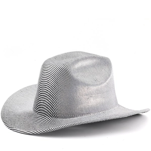 Western Cowboy Hat Wide Brim Sequin Striped Fedora For Party Carnival Performance Glitter Costume Accessory