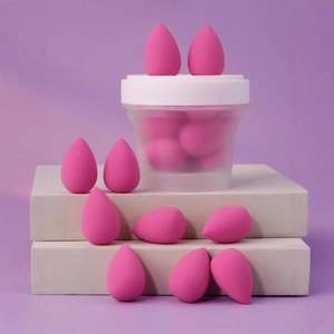 Mini Makeup Sponges Teardrop Beauty Eggs Non-Latex For Foundation Concealer Blending With Frosted Storage Jar