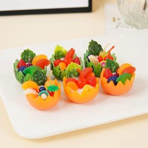 Miniature realistic fruit bowls with watermelon and orange designs in a set of six