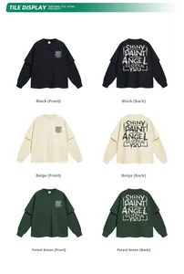 Flachliegende Oversize-Langarmshirts mit Graffiti-Druck in Schwarz, Beige und Grün