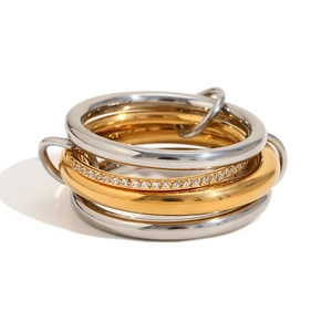 Zweifarbiger 18K vergoldeter vierlagiger Verbindungsring mit funkelnden Kristallakzenten