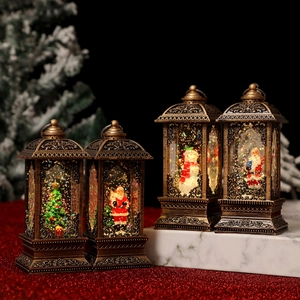Christmas Snow Globe Lantern Decorative Vintage LED Light Water Filled Glitter Night Light Santa Claus Snowman Ornament
