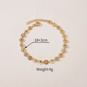 Chic gold chain bracelet with colorful beads and hollow round charms in 18+3cm length