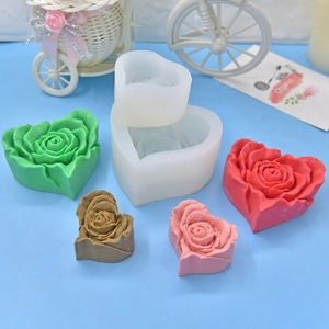 Rose heart shaped silicone mold for handmade soap and candle making in two sizes