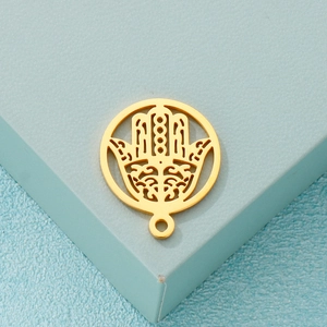 Golden Hamsa hand charm with hollow geometric pattern for DIY jewelry making