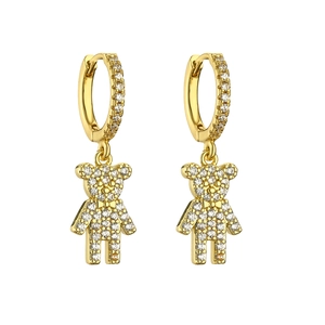 Elegant gold teddy bear huggie earrings with micro-pave cubic zirconia crystals