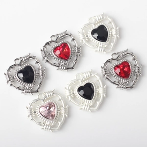 Set of minimalist alloy heart pendants with colorful zircon inlay for DIY jewelry making