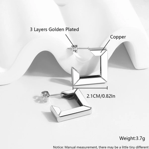 Polished silver square geometric hoop earrings with 18k gold plating on wavy base