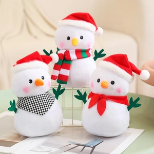 Cute Christmas Snowman Plush Toy Soft Stuffed Doll With Red Hat And Scarf Festive Holiday Home Decor For Kids Gift