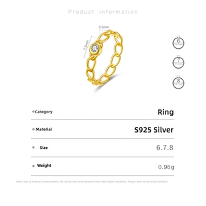 Detailed technical chart showing S925 silver ring dimensions and chain link texture