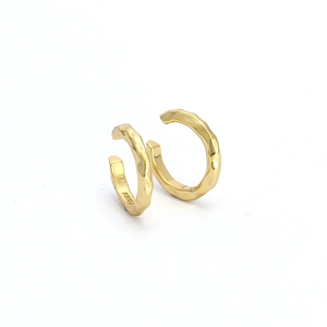 Minimalist S925 sterling silver hammered cuff earrings with irregular gold finish texture