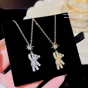 Titanium Steel Bear Pendant Necklace For Women Gold Silver Plated Rhinestone Animal Star Moon Heart Fashion Jewelry