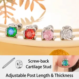 Snake Helix Piercing Stud Earring Retro Gothic Zircon Titanium Steel Screw Back Body Jewelry For Women Men