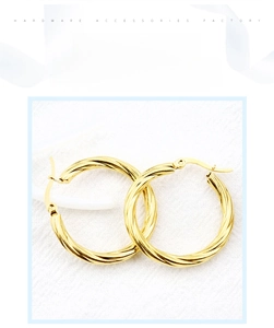 Detailed close-up of 18K gold-plated stainless steel twisted hoop earrings with clasp