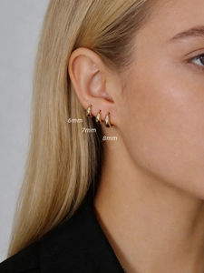 Detailed comparison of 6mm, 7mm, and 8mm wide polished gold S925 sterling silver hoop earrings