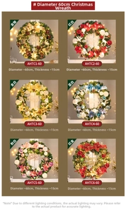 Vue détaillée de six couronnes de Noël de 60cm avec lumières LED en diverses couleurs