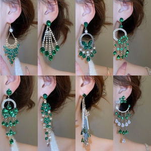 Vintage Luxury Dangle Drop Earrings Zircon Bow Water Drop Tassel Alloy Jewelry With Silver Earring Post For Women