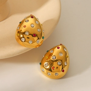18K gold plated stainless steel teardrop earrings with multi-color crystal stones